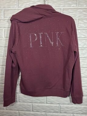 Victoria’s Secret PINK Rhinestone Logo Full Zip Hoodie Burgundy Mauve Size L
